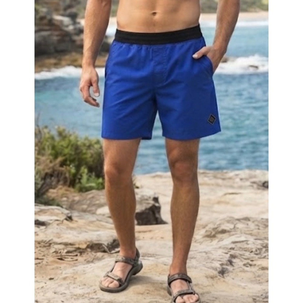 Prana Zion Men Blue Recycled Polyester Elastic Waist Outdoor Hiking Shorts 33